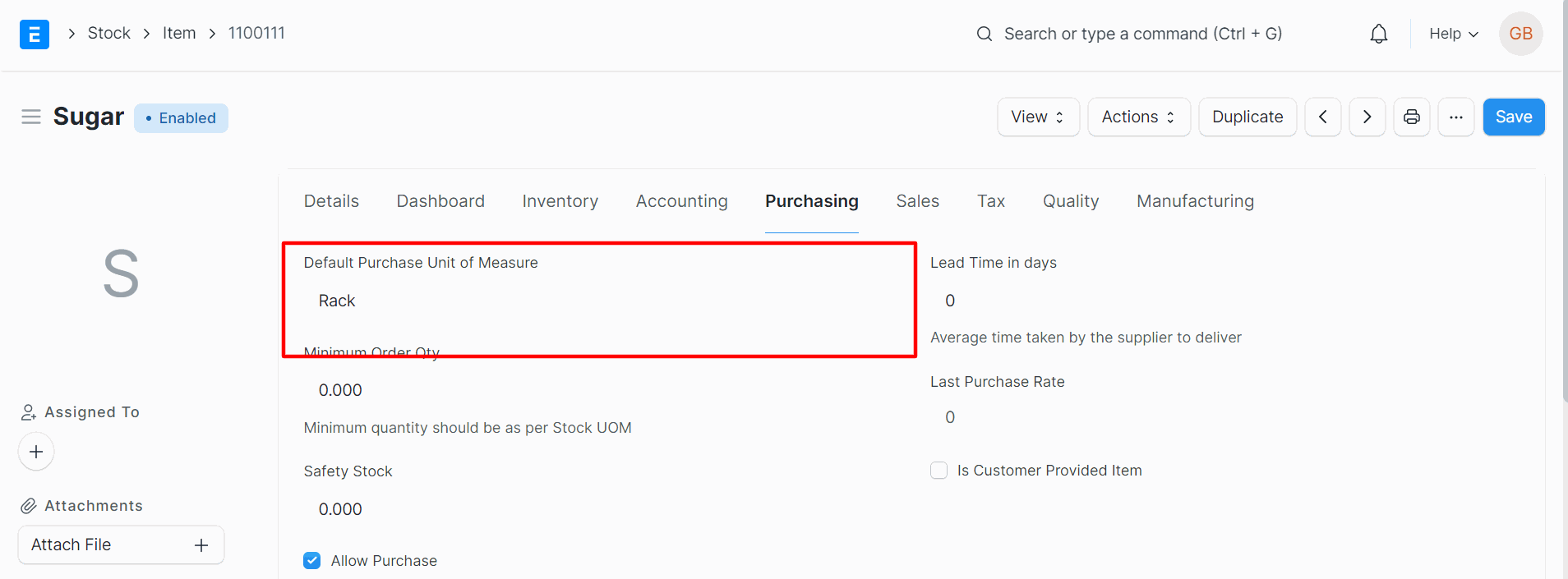 Goto  “Purchase” tab and add UOM
