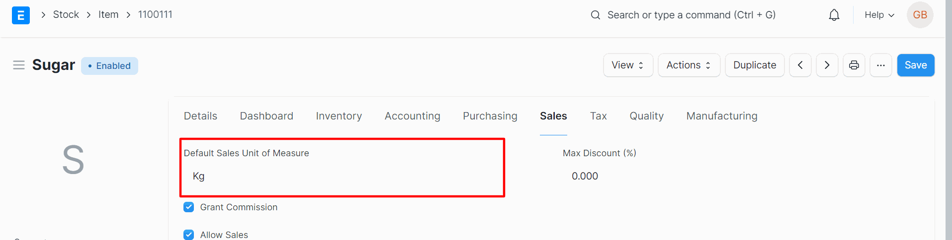 Goto sales tab and add Sales UOM