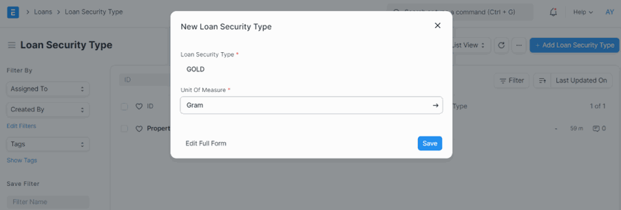 Loan Management with ERPNext Loan Security Type