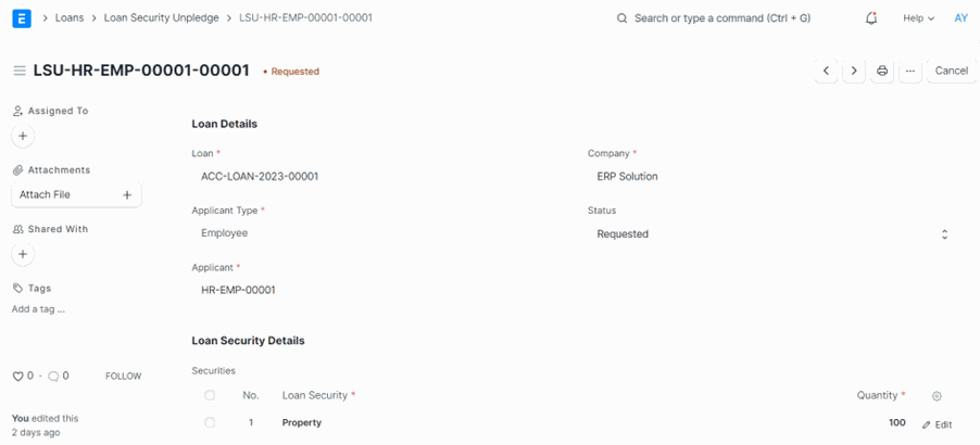 Loan Management with ERPNext Loan Security Unpledged