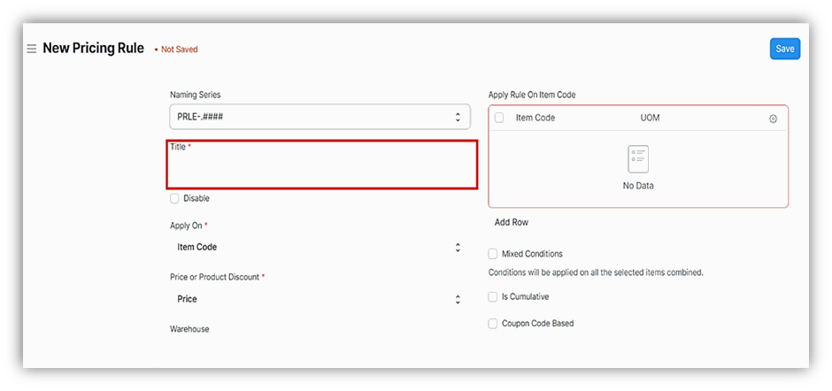 Create Pricing Rules in ERPNext Give title to pricing rule
