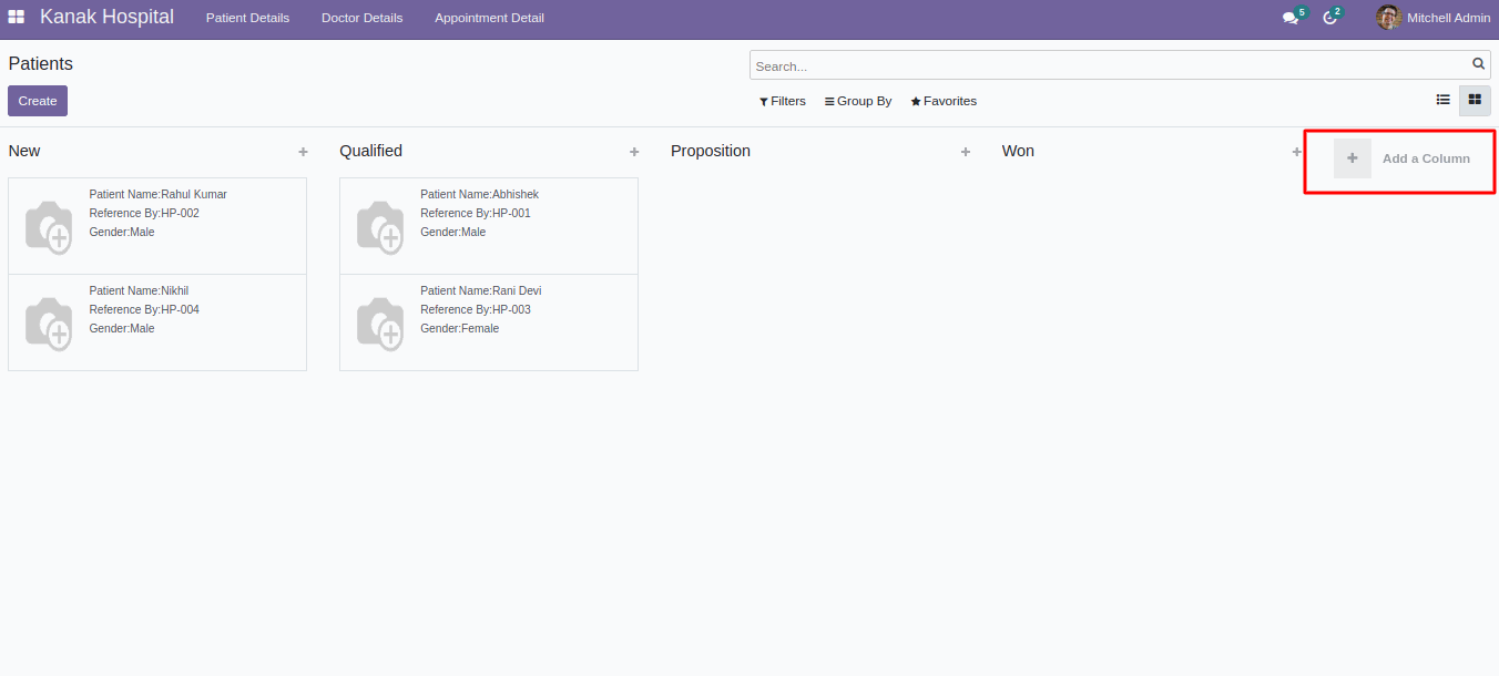 Group Create : Odoo Kanban View