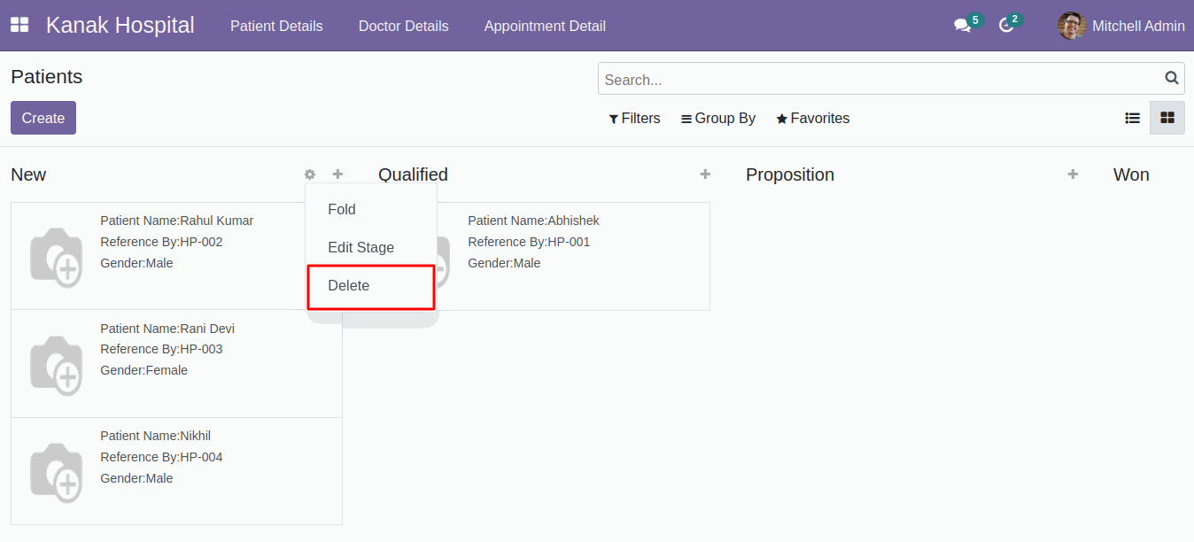 Group Delete: Odoo Kanban View