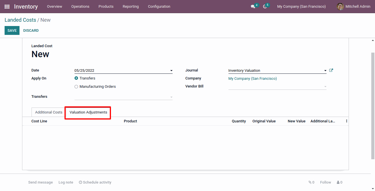 Inventory Landed Costs in Odoo Valuation Adjustment in Landed Cost