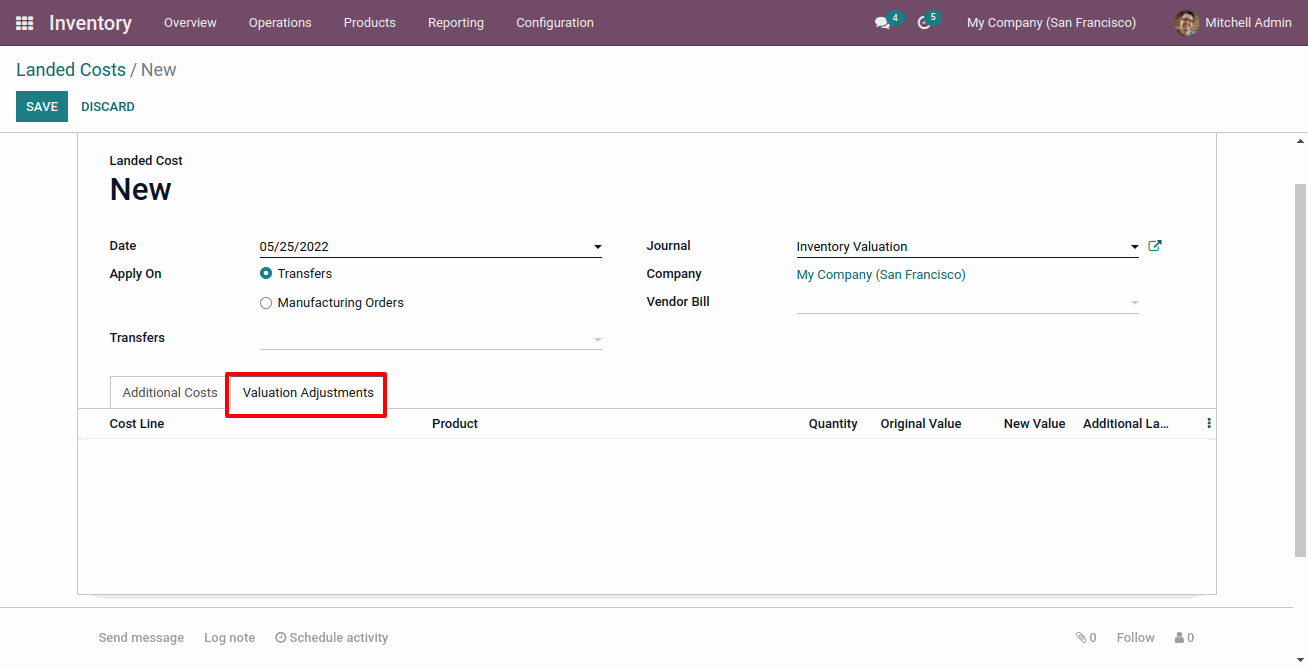 Valuation Adjustment in Landed Cost