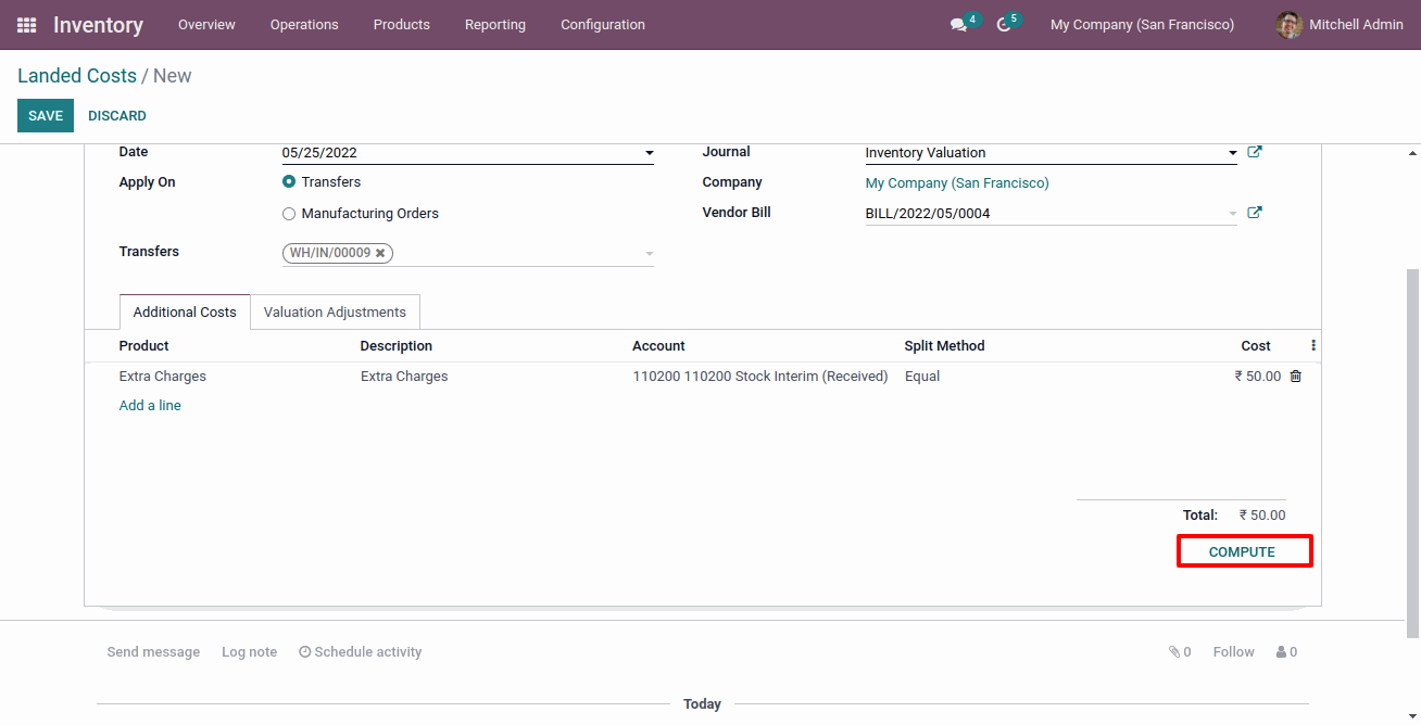 Landed Cost for Transfer : Valuation Adjustment