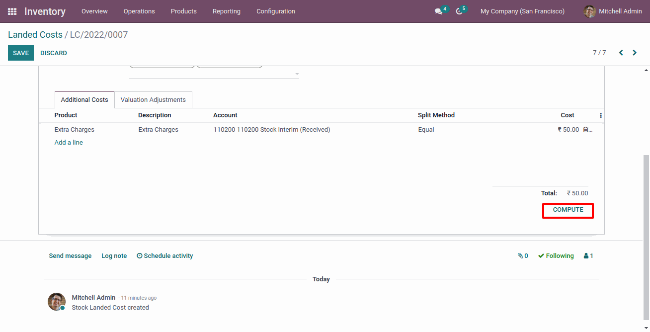 Inventory Landed Costs in Odoo Landed Cost for Manufacturing