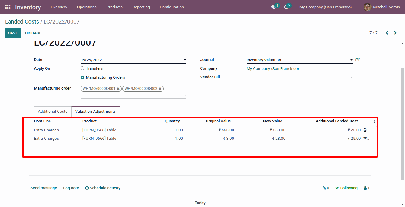Inventory Landed Costs in Odoo Landed Cost - By Quantity