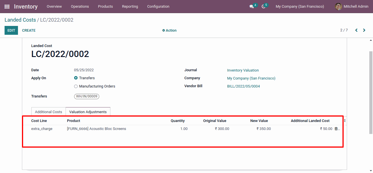 Inventory Landed Costs in Odoo Landed Cost - By Current Cost