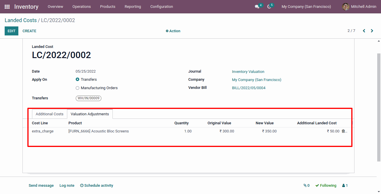 Inventory Landed Costs in Odoo Landed Cost - By Weight