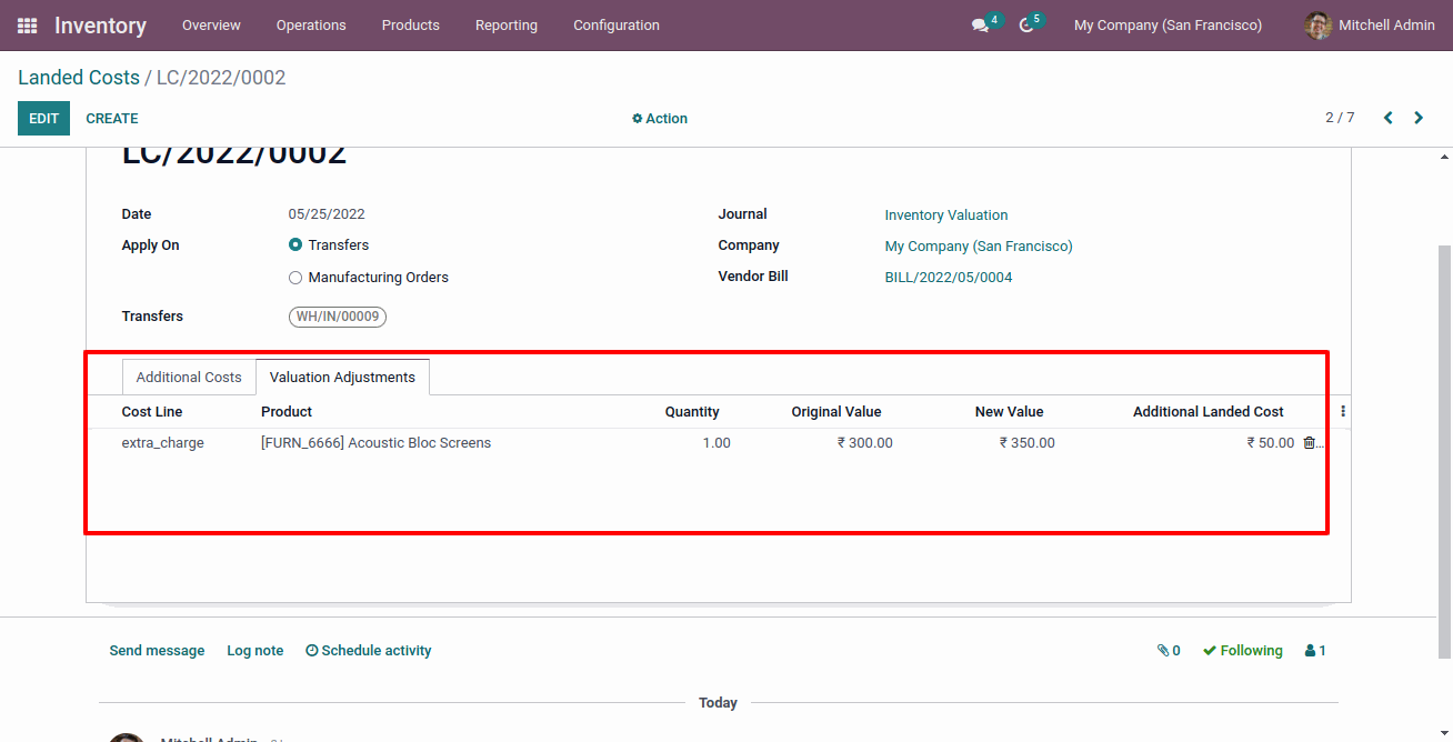 Inventory Landed Costs in Odoo Landed Cost - By Volume