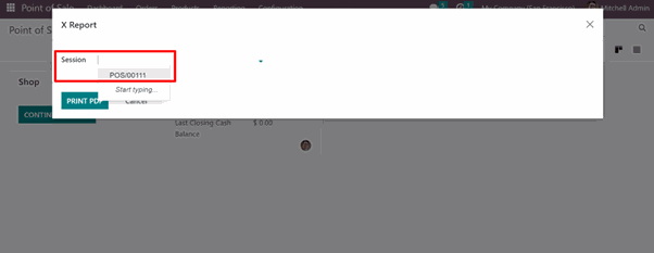 Select Session you want the report of - XZ Reports in Odoo POS Configuration Select Session you want the report of - XZ Reports in Odoo POS Configuration