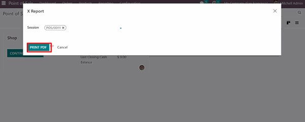 X/Z Reports Module in Odoo POS X Report in the running session