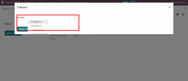 X/Z Reports Module in Odoo POS Z-Report in the closed session