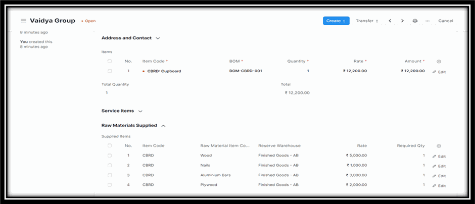 Creating Subcontracting Order