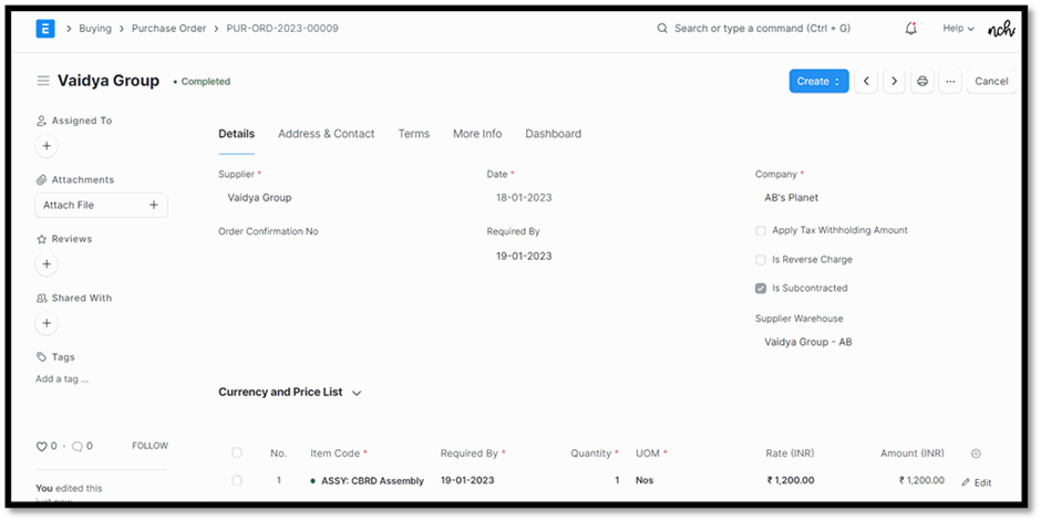 Purchase Receipt against Purchase Order