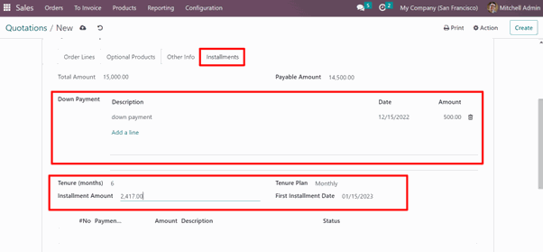 Configuration of Payment Installments Odoo App