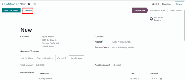Payments Installments Module Quotation confirmation