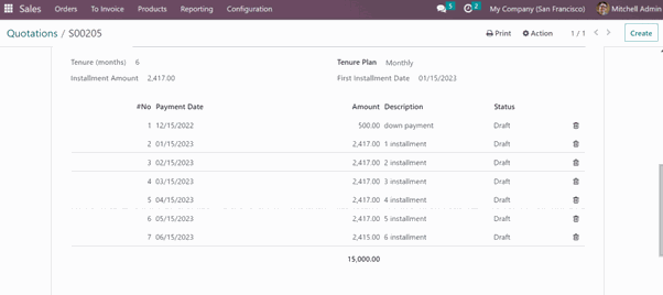 Payments Installments Module details created in sales order