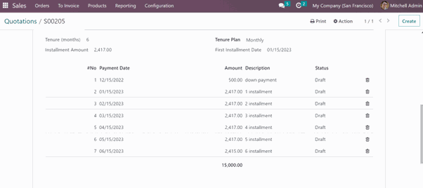 Configuration of Payment Installments Odoo App