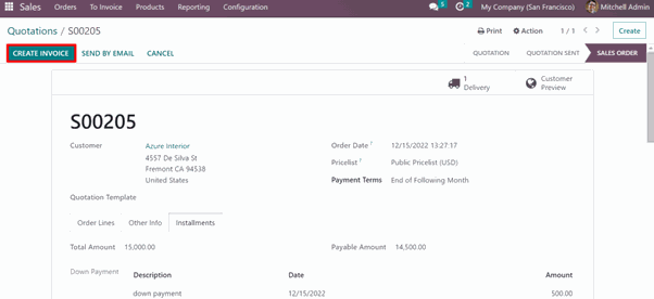 Payments Installments Module Create the invoice