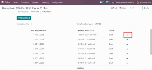 Configuration of Payment Installments Odoo App