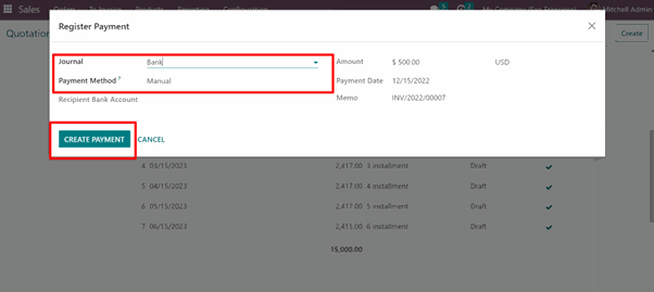 Payments Installments Module confirm payment after adding details