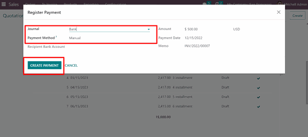 Configuration of Payment Installments Odoo App