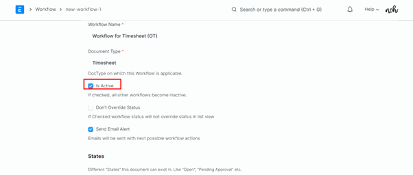How To Set A Workflow In ERPNext Click - 'Is Active'