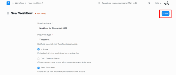 How To Set A Workflow In ERPNext Click 'save'