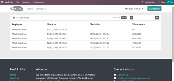 Portal Employee Attendance Module In Odoo check previous attendance records
