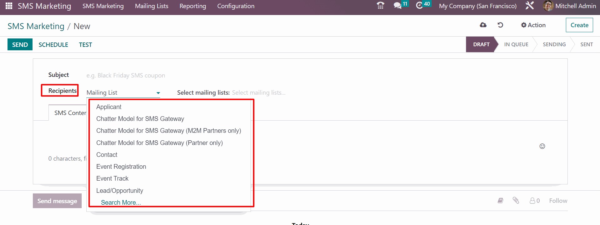 SMS Marketing In Odoo Choose recipients