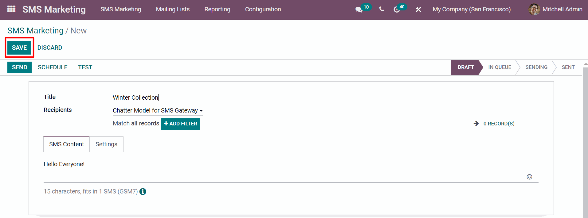 SMS Marketing In Odoo Save