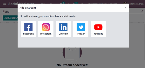 Social Media Marketing Module In Odoo add a stream