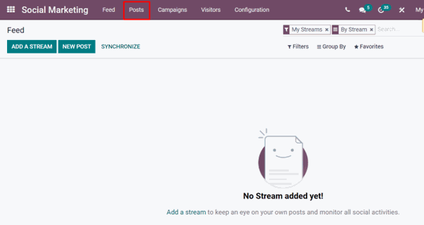 Social Media Marketing Module In Odoo dashboard