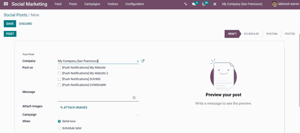 Social Media Marketing Module In Odoo create button