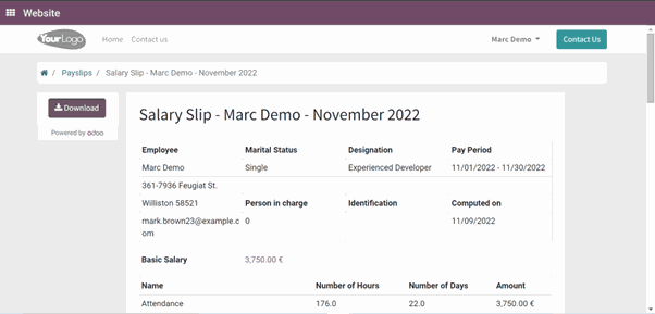 Portal Payslip Odoo Module select the payslip