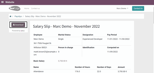 Portal Payslip Odoo Module download payslip