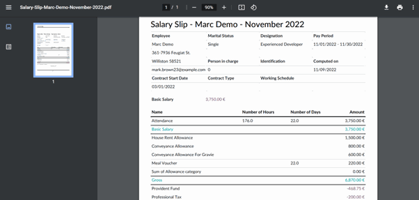 Portal Payslip Odoo Module downloaded payslip