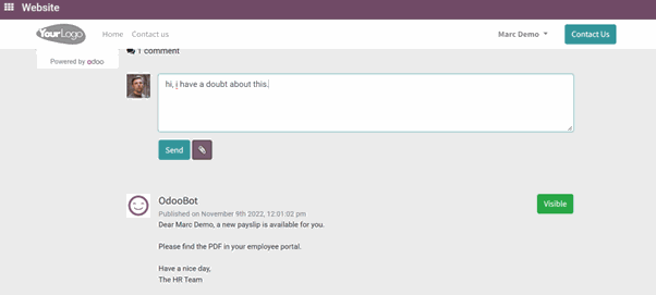 Portal Payslip Odoo Module chatter to communicate