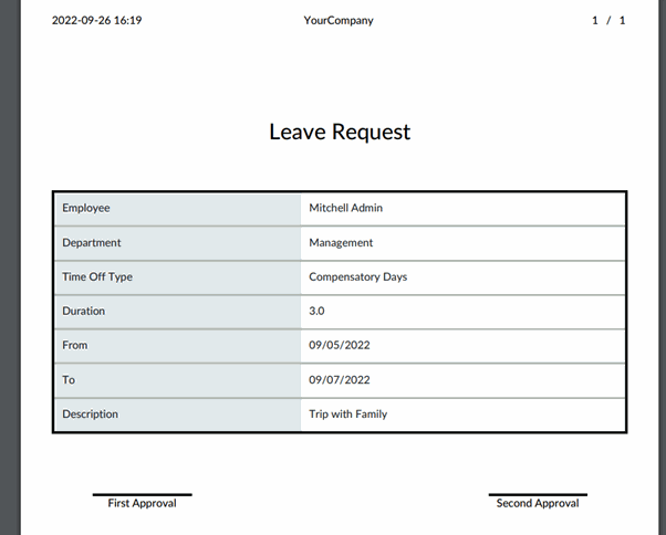 PDF Print of Leave Request