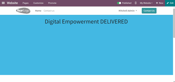 Style Seven in the Website Slider Snippet Odoo module, featuring a single color background with a tagline displayed on it. Style Seven in the Website Slider Snippet Odoo module, featuring a single color background with a tagline displayed on it.