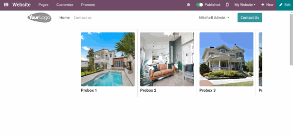 Style Seven in the Website Slider Snippet Odoo module, featuring a continuously running slider that displays different images with text below Style Seven in the Website Slider Snippet Odoo module, featuring a continuously running slider that displays different images with text below