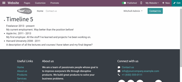 Website Timeline Snippet - Odoo Module Website Timeline Snippet Styles: Style 5