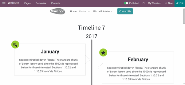 Website Timeline Snippet - Odoo Module Website Timeline Snippet Styles: Style 7