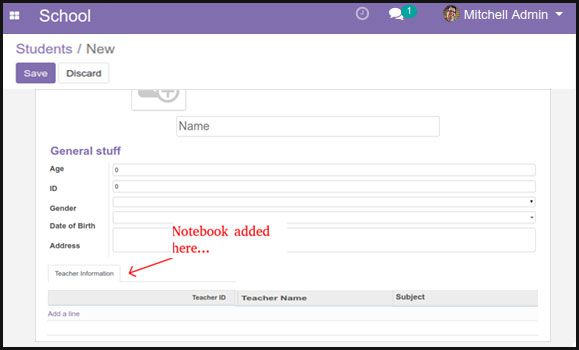 How To Add a New Page Inside a Notebook In Odoo Edit the form view of our custom module