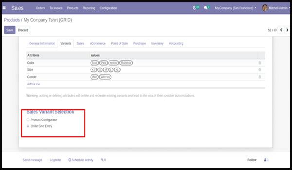 Product Grid Matrix View in Odoo 13