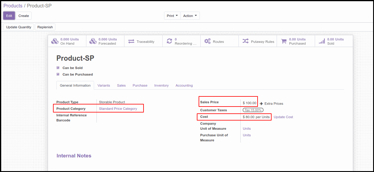 Costing Methods and Inventory Valuation in Odoo13 First Costing Method Option in Odoo: Standard Price