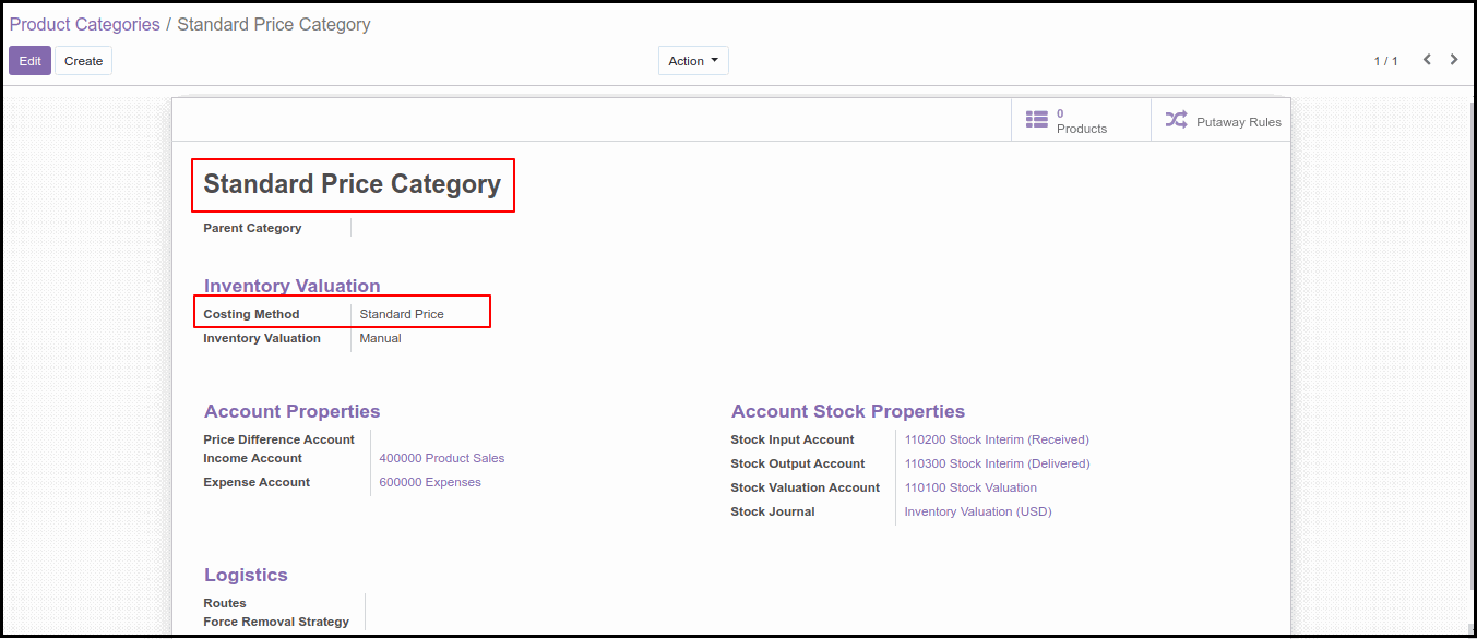 Costing Methods and Inventory Valuation in Odoo13 First Costing Method Option in Odoo: Standard Price