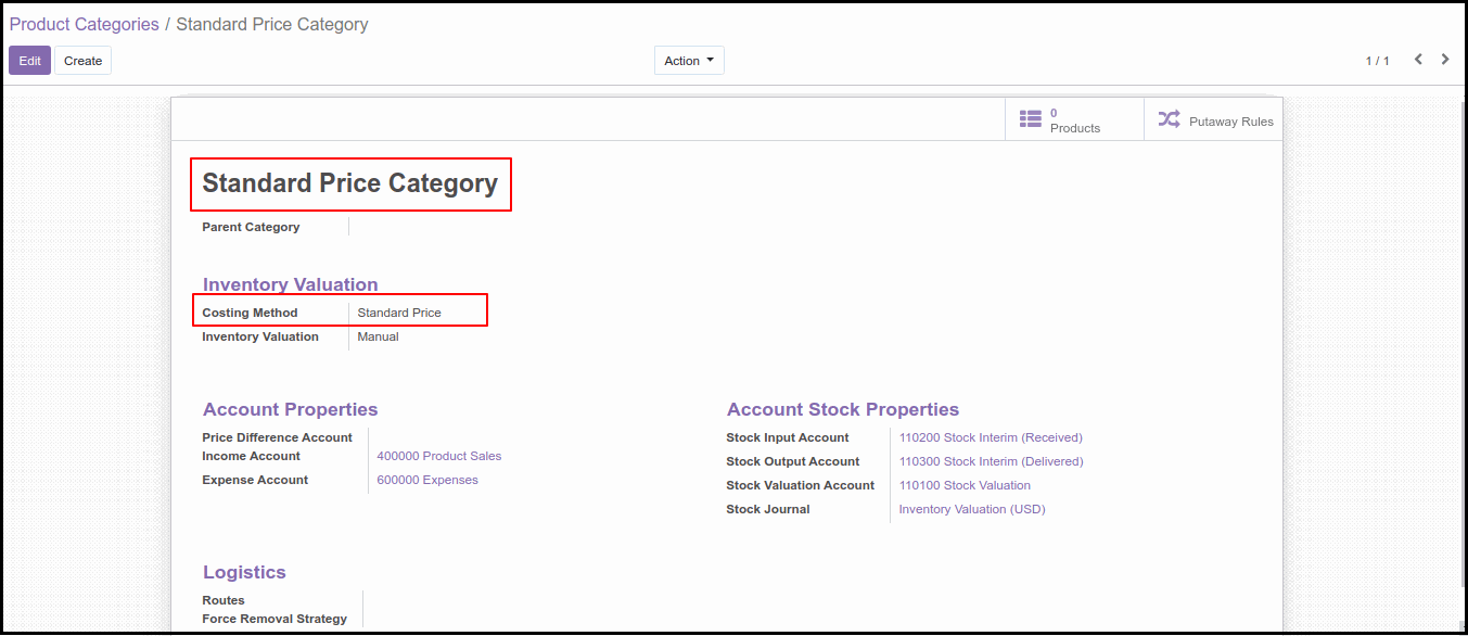 First Costing Method Option in Odoo: Standard Price